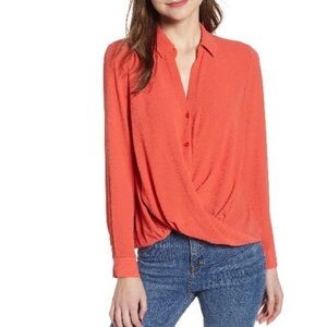All in Favor Women's Coral Drape Front Blouse L